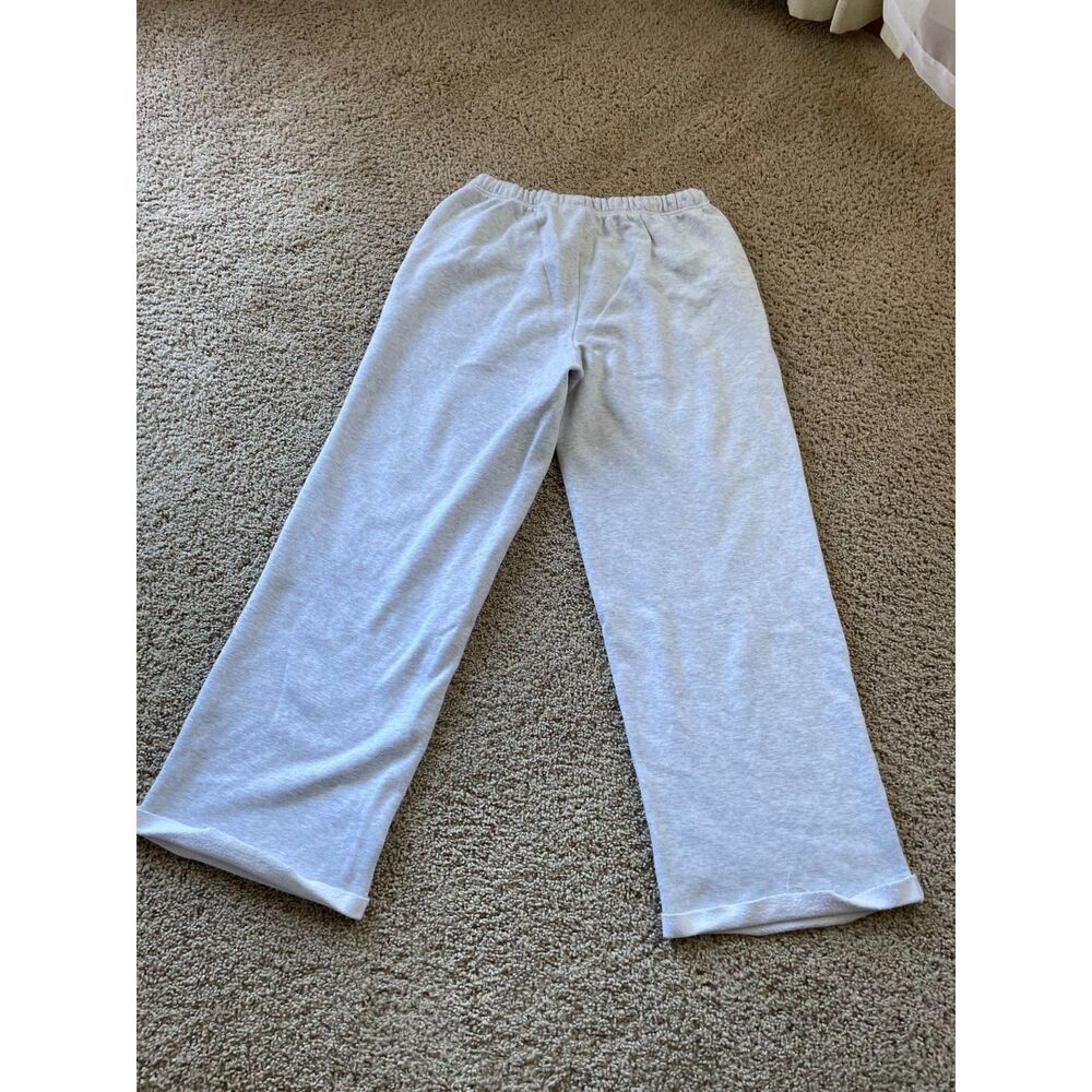 Women's SKIMS light grey fleece sweatpants wide leg raw hem L LARGE